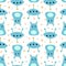 Seamless pattern with cute cartoon monster and stars and moon. Modern flat design.