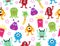 Seamless pattern of cute cartoon monsters background