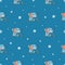 Seamless pattern with cute cartoon monsters and birds on blue background. Fabulous winter wallpapers with creatures.