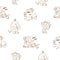 Seamless pattern with cute cartoon monsters on white background. Fabulous wallpapers with creatures. Funny animal print.