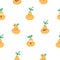Seamless pattern with cute cartoon pears on  white background. Funny anthropomorphic fruits. Fruit vector print.