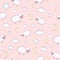 Seamless pattern with cute cartoon sheep, moon, clouds, stars