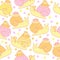 Seamless pattern with cute cartoon snails and their houses on white background.