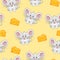 Seamless pattern Cute cartoon square grey mouse and cheese