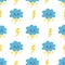 Seamless pattern with cute cartoon storm clouds and lightnings
