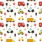 Seamless pattern with cute cartoon transportation means.