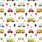 Seamless pattern with cute cartoon transportation means.