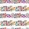 Seamless pattern with cute cartoon watercolor english houses in a row and trees