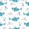 Seamless pattern with cute cartoon watercolor sharks.