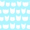 Seamless pattern with cute cat heads. Various white heads on a blue background in a row.