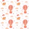 Seamless pattern with cute cats flying on balloons and in a hot air balloon. Perfect for design for Valentine`s day, birthday