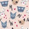 Seamless pattern with cute cats. Hand drawn difference cats faces background. Childish ornament. Perfect for printing on fabric,