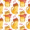 Seamless pattern with cute cats in the scarf and  hat. Adorable kitten characters.