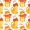 Seamless pattern with cute cats in the scarf and  hat. Adorable kitten characters