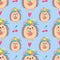 Seamless pattern with a cute cheerful hedgehog