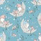 Seamless pattern with cute children in pajamas who sleep on the lunar months. Vector