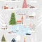 Seamless pattern Cute Christmas landscape in the town with fairy tale houses,car,polar bear playing ice skates and Christmas trees