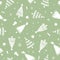 seamless pattern with cute Christmas patterns on a green background with gifts, toys, spruce, freehand drawings.  illustration.