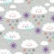 Seamless pattern with cute cloud,snowflake snd wind