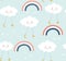 Seamless pattern with cute clouds and rainbows. vector illustration,