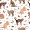 Seamless pattern with cute coffee cats and butterflies isolated on white background. vector eps10