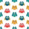 Seamless pattern with cute colored owls. Design for packaging, paper