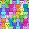 Seamless pattern with cute colorful cartoon kittens