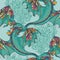 Seamless pattern with cute colorful dragons