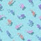 Seamless pattern of cute colorful fish swimming underwater in the ocean. Top view