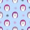 Seamless pattern with cute colorful watercolor hedgehogs on blue.