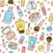 Seamless pattern with cute cosmetics elements