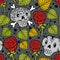 Seamless pattern with cute dead humans and roses.