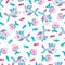 Seamless pattern with cute decorative fishes. Funny multicolor background