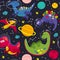 Seamless pattern  with a cute dinosaur in space