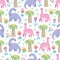 Seamless pattern with cute dinosaurs, baby pattern. Color illustration in vector.