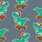 Seamless pattern with cute dinosaurs on  skate board, For fabric textile, nursery, baby clothes, background, textile, wrapping