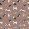 Seamless pattern with cute dogs of various breeds playing, running, walking, sitting, sleeping. Backdrop with adorable