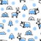 Seamless pattern with cute doodle reindeer and musk-ox