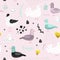 Seamless Pattern with Cute Doves. Creative Hand Drawn Childish Bird Pigeon Background for Fabric, Wallpaper, Decoration