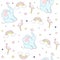 Seamless pattern with cute elephants.