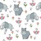 Seamless pattern with cute elephants and butterflies. Cute background for kids.