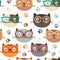 Seamless pattern with cute faces cats