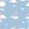 Seamless pattern cute Fantasy unicorns with clouds. Vector illustration Enless wonderland  background for kids, Childish repeated