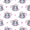 Seamless pattern with cute fase of cats and bows. Fashion kawaii kitty. Vector illustration