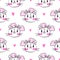 Seamless pattern with cute fase of cats and bows. Fashion kawaii kitty. Vector illustration