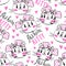 Seamless pattern with cute fase of cats and bows. Fashion kawaii kitty. Vector illustration