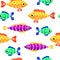 Seamless pattern of cute fish. Fish flat style vector background.