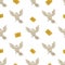 Seamless pattern with cute flying owls and mails