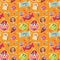 Seamless pattern with cute food cartoon character