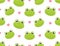 Seamless pattern cute frogs with hearts on white background